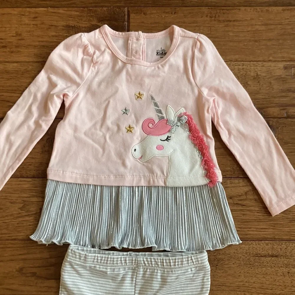 KIDS Headquarters Unicorn Metallic 2 Piece Set Size 24 Months New NWOT